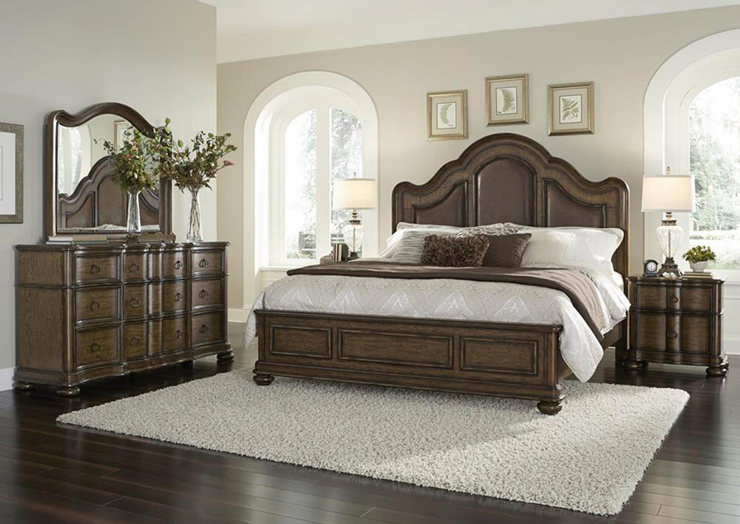 Quentin Queen Upholstered Panel Bed w/Dresser, Mirror and Nightstand,Pulaski Furniture