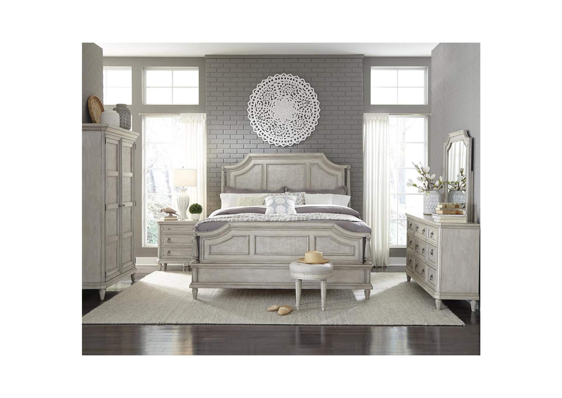 Campbell Street Vanilla Cream Panel Queen Bedroom Set W/ Dresser & Mirror,Pulaski Furniture