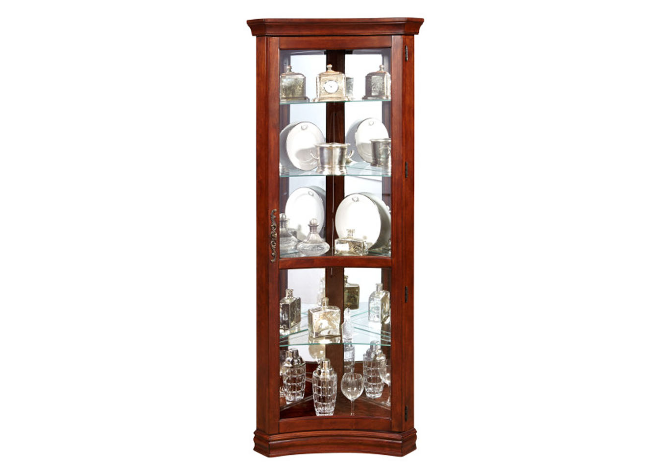 Concave 4 Shelf Corner Curio Cabinet in Cherry Brown,Pulaski Furniture