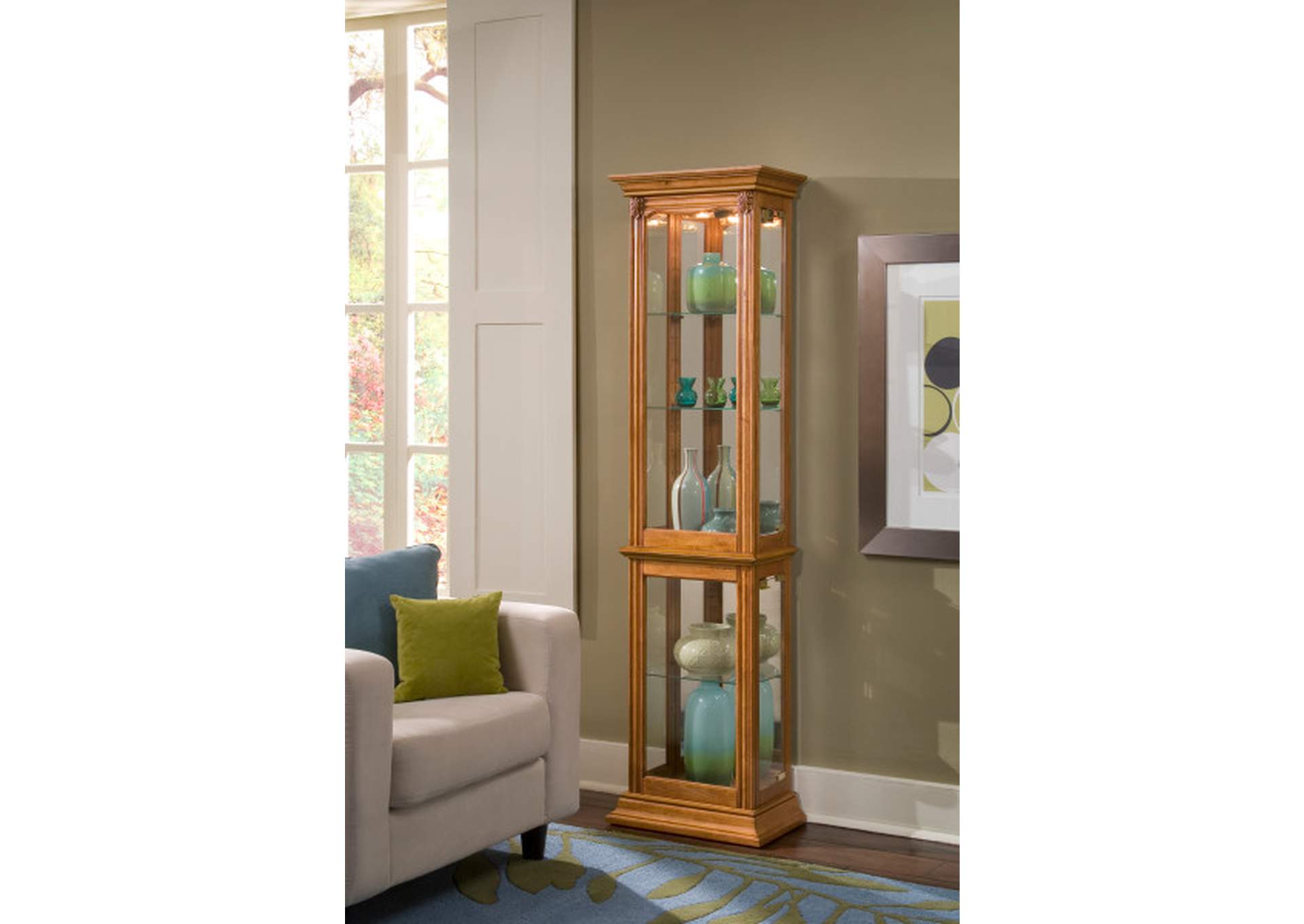 Gallery Style 4 Shelf Curio Cabinet in Golden Oak Brown,Pulaski Furniture