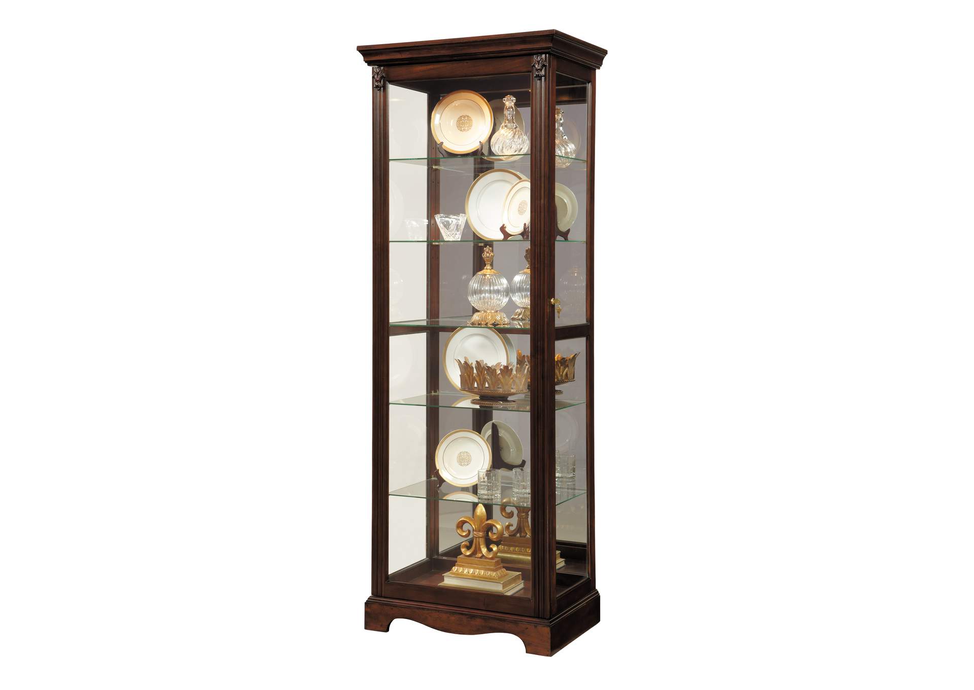 Carved 5 Shelf Mirrored Curio Cabinet in Cherry Brown,Pulaski Furniture