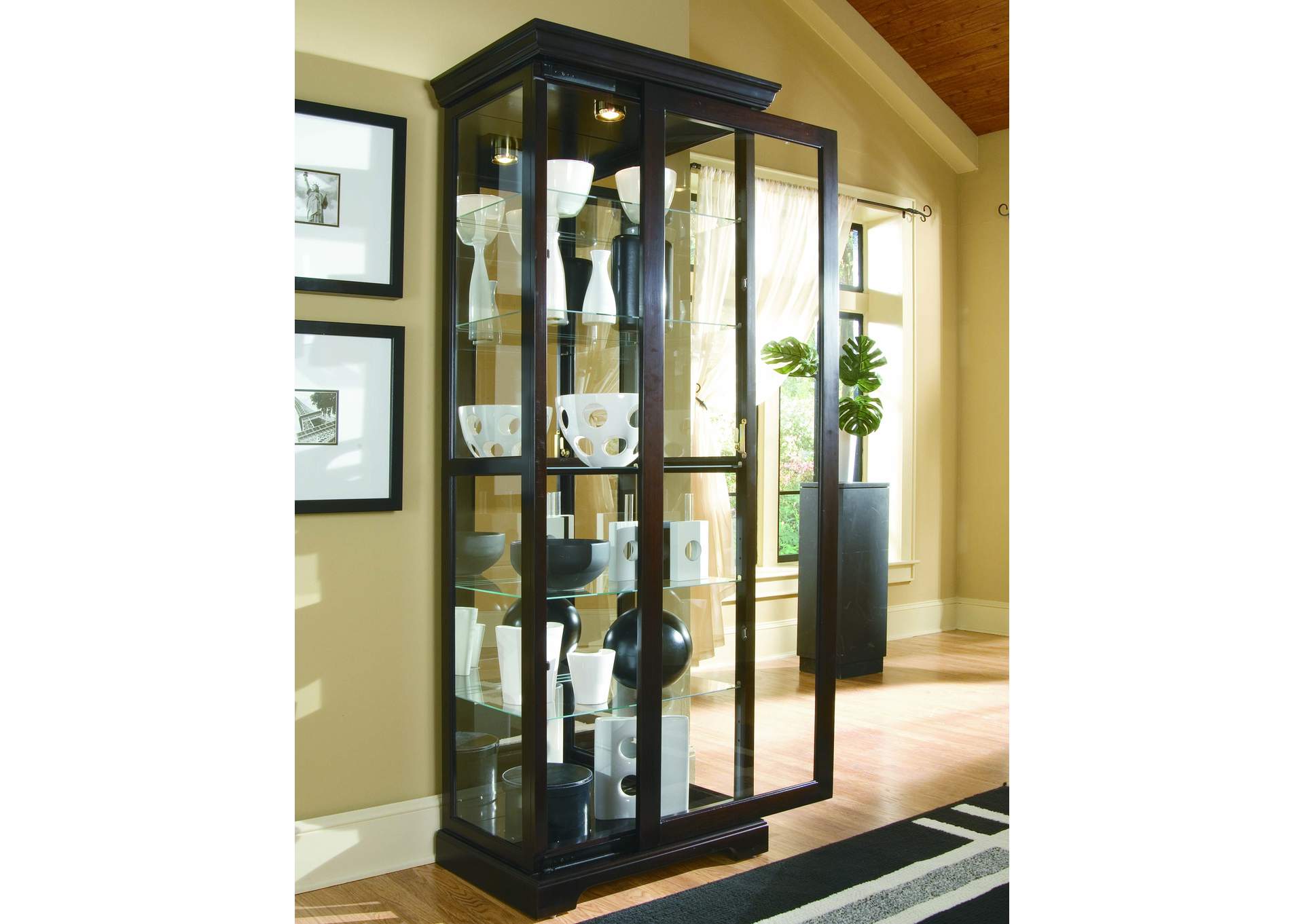 Tall 5 Shelf Curio Cabinet-Sliding Door in Cherry Brown,Pulaski Furniture