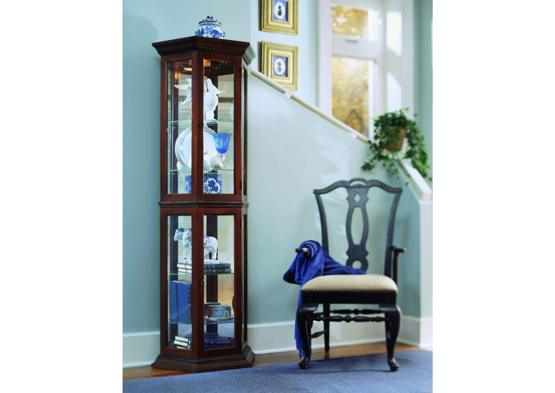 Angled 5 Shelf Mirrored Curio in Deep Heritage Brown,Pulaski Furniture