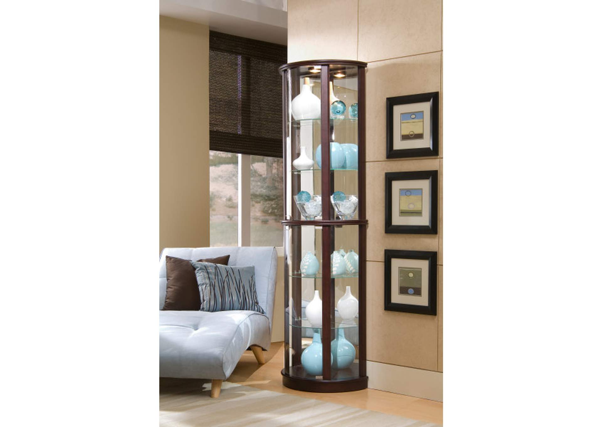 Mirrored Half Round 5 Shelf Curio Cabinet in Cherry Brown,Pulaski Furniture