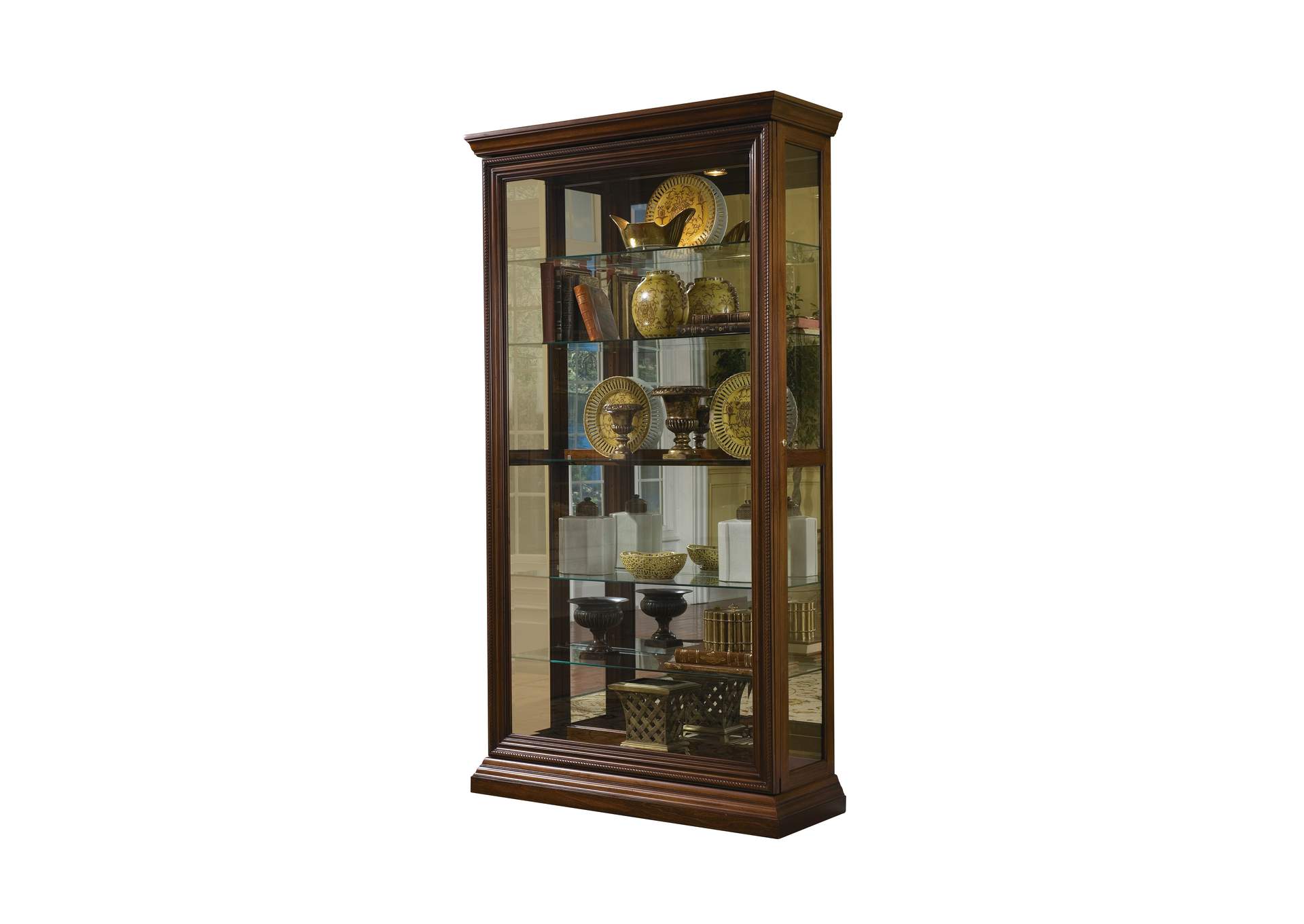 Edwardian 5 Shelf Sliding Door Curio Cabinet in Oak Brown,Pulaski Furniture