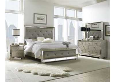 Image for Farrah Metallic Silver Queen Upholstered Panel Bed w/Dresser and Mirror