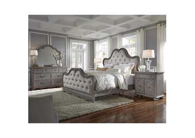 Image for Simply Charming White & Light Grey Upholstered Panel Queen Bed