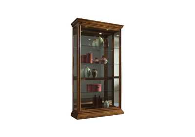 Lighted Sliding Door 4 Shelf Curio Cabinet in Golden Oak Brown