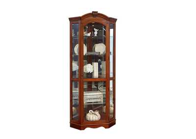 Image for Mirrored Corner Curio Cabinet in Warm Cherry Brown