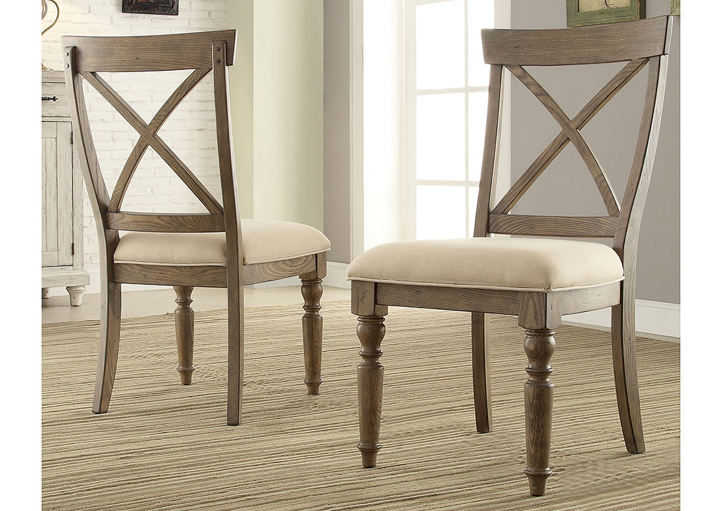 Aberdeen Weathered Driftwood X-Back Upholstered Side Chair (Set of 2),Riverside