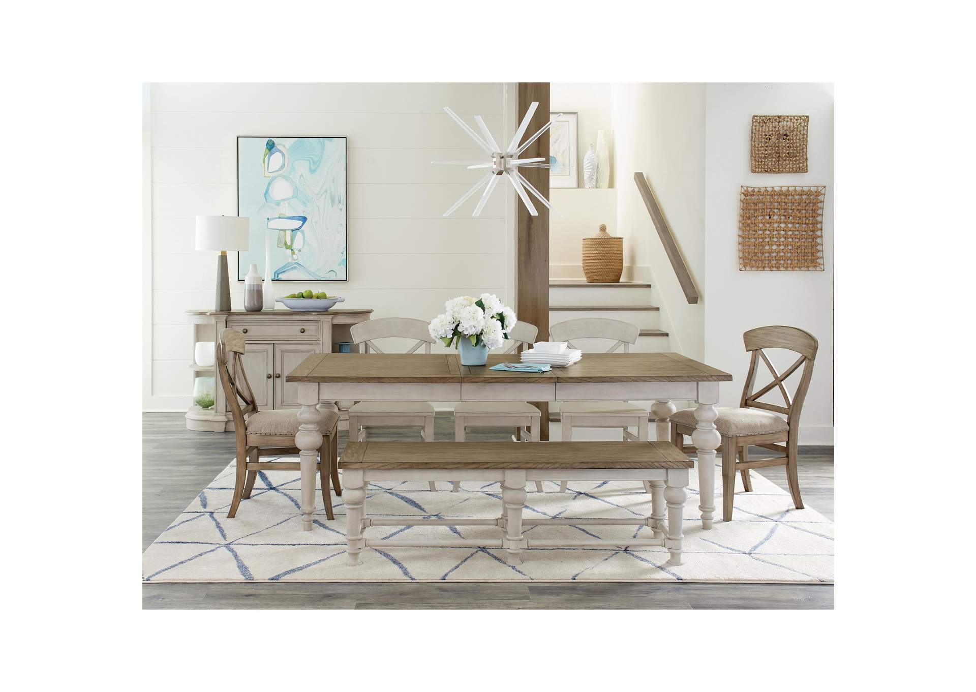 Southport Antique Oak/smokey White Dining Bench 1in,Riverside