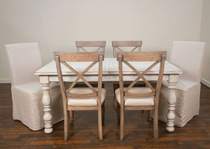 Image for Aberdeen Weathered Worn White Rectangle Extension Dinning Table w/4  X-Back Side Chairs & 2 Slipcover Chairs