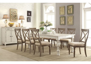 Image for Aberdeen Weathered Worn White Rectangle Extension Dining Table w/8 X-Back Side Chairs