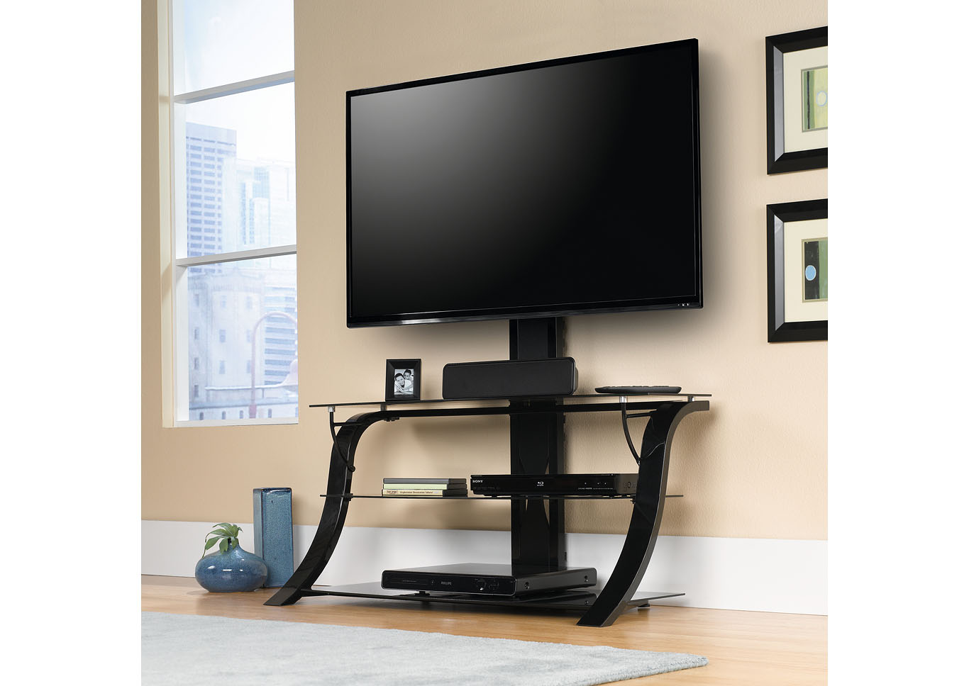 Black Panel Tv Stand w/Mount,Sauder