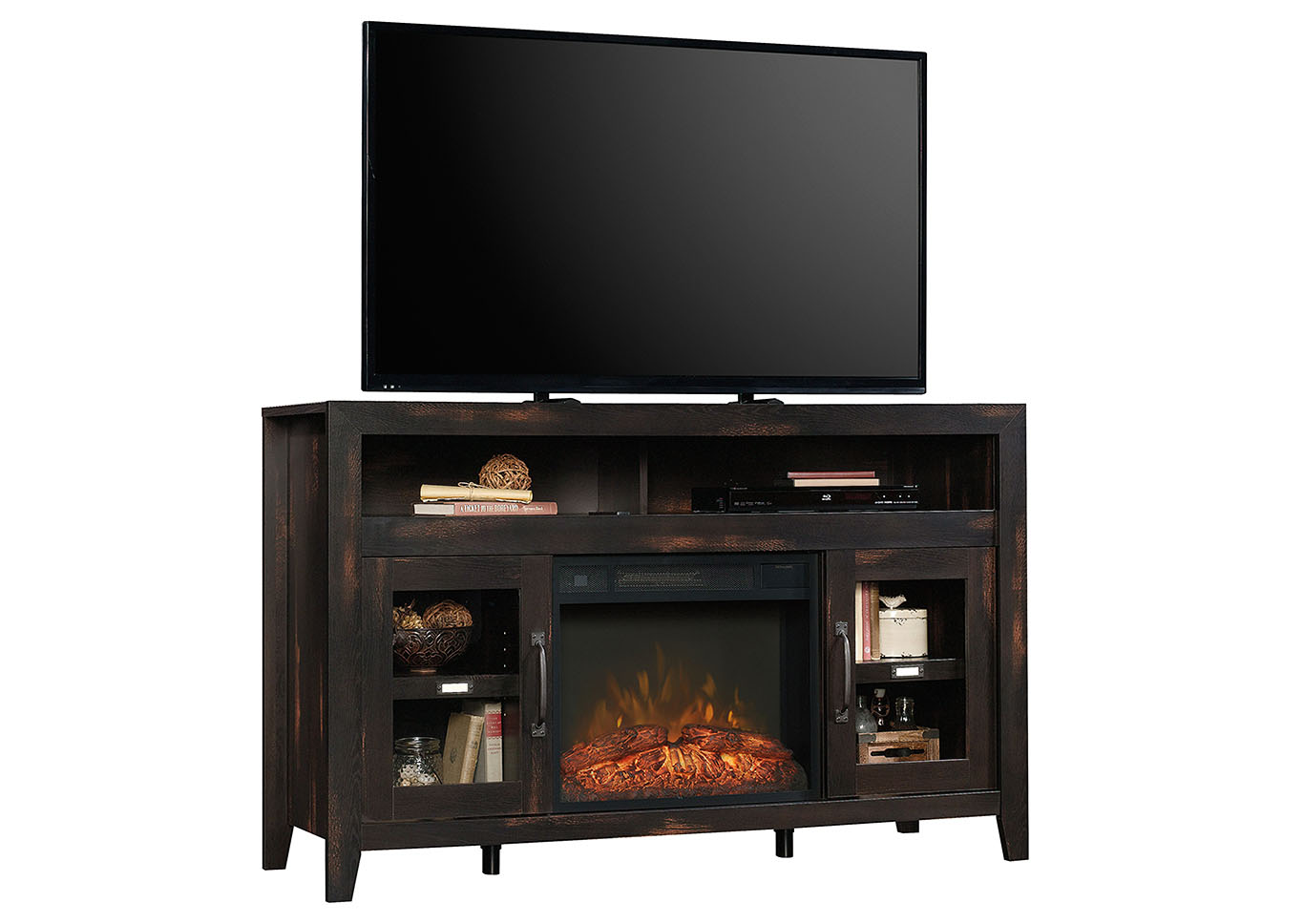 Dakota Pass Pine Entertainment Credenza w/Fireplace,Sauder