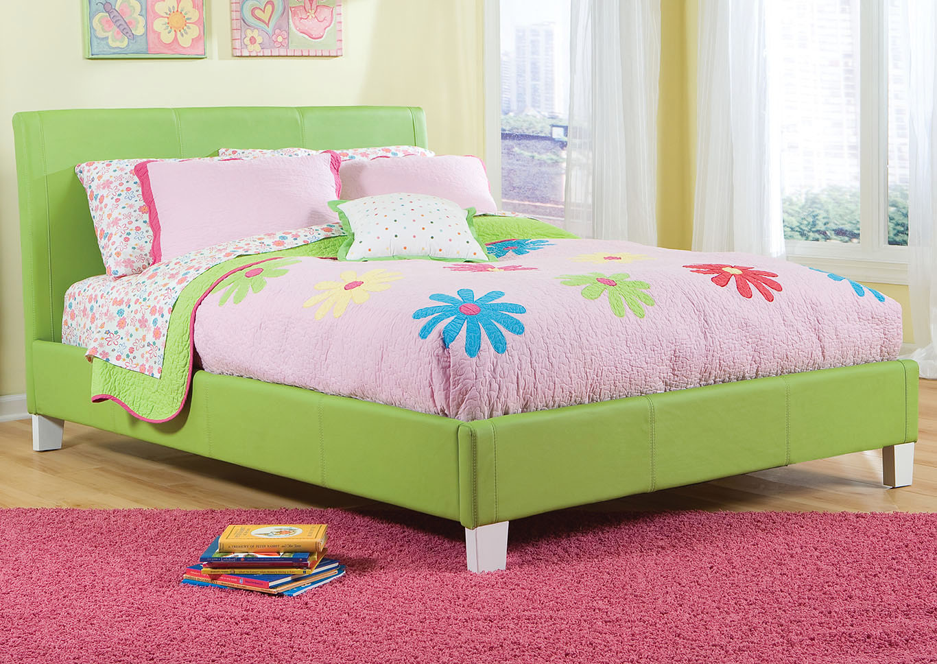 Fantasia Green Full Upholstered Bed,Standard