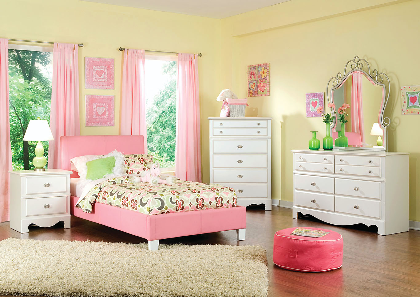 Fantasia Pink Twin Upholstered Bed,Standard