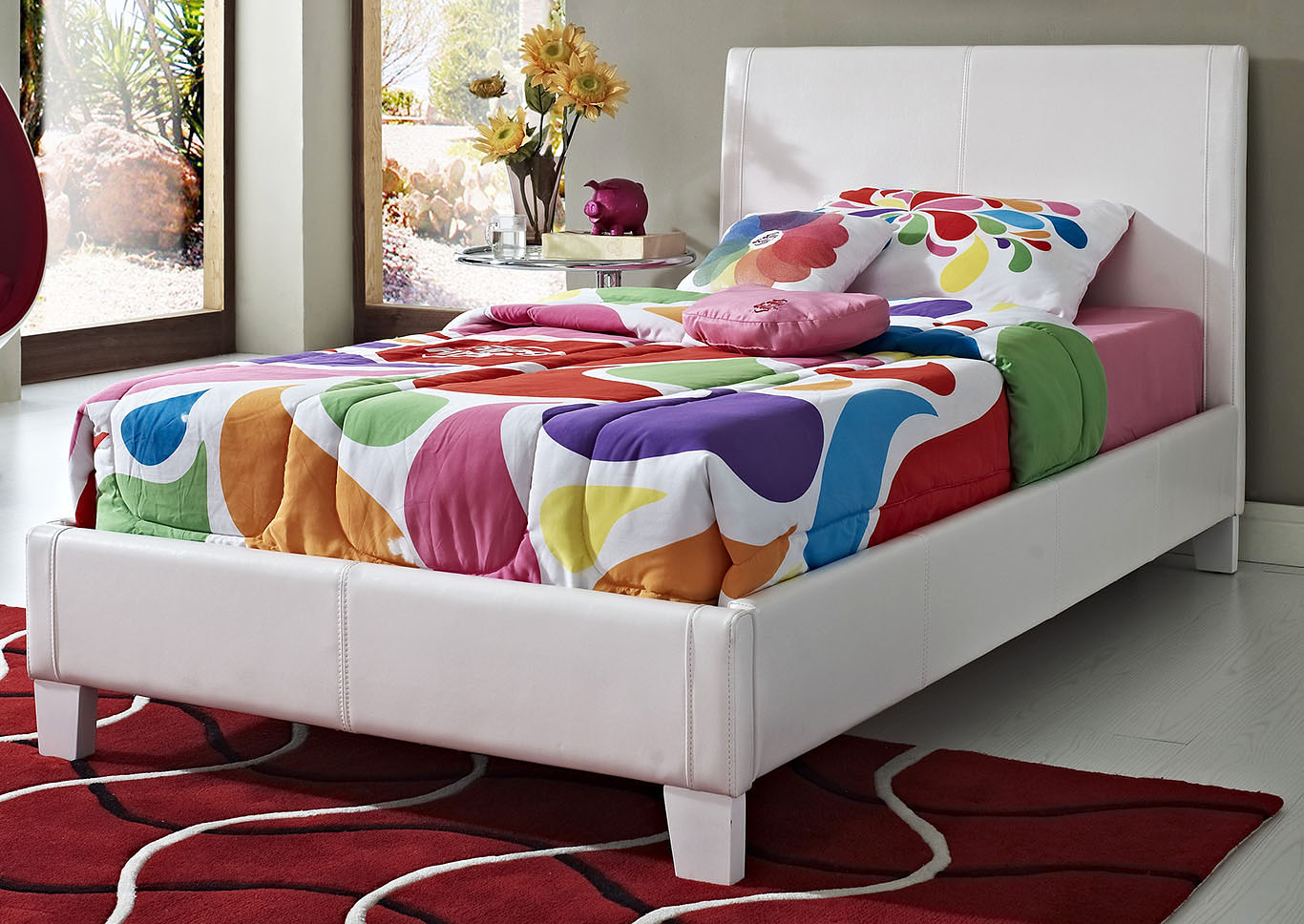 Fantasia White Twin Upholstered Bed,Standard