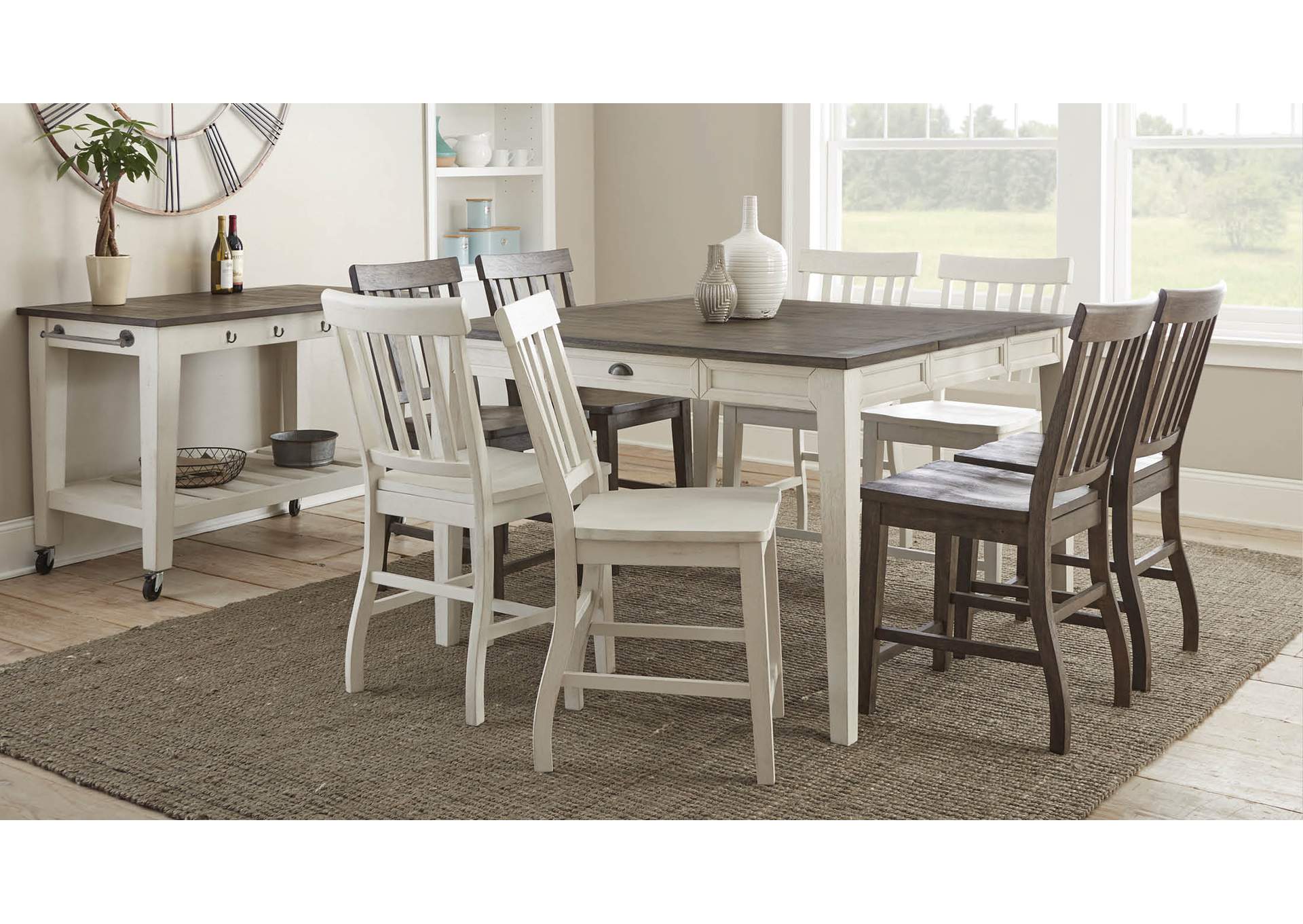 Tacoma Dark Oak Starburst Round Dining Set W/ 4 Chairs,Steve Silver