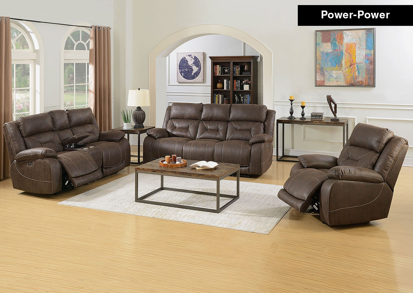 Aria Saddle Brown Power-2 Recliner Sofa, Armchair & Loveseat,Steve Silver
