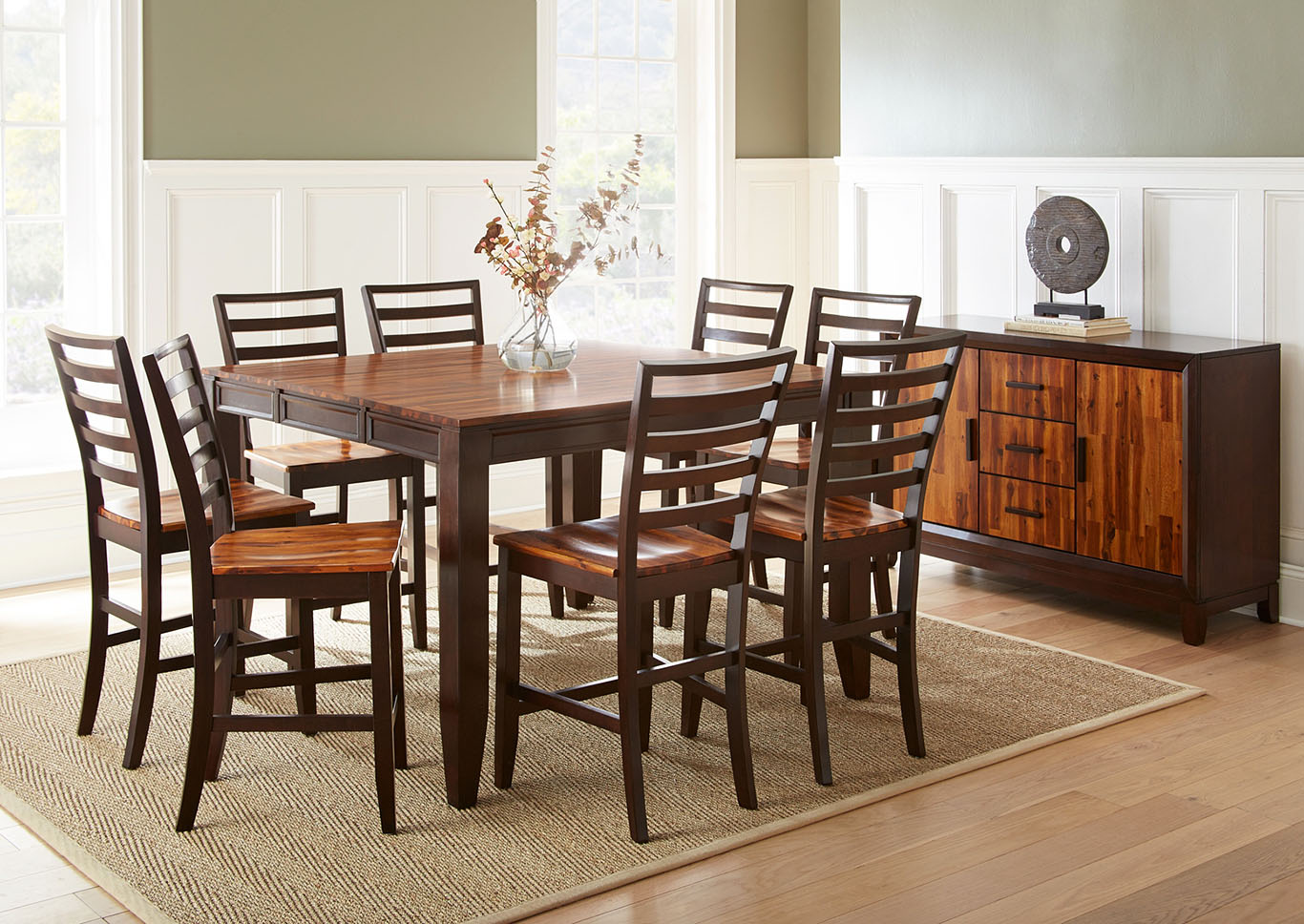 Abaco Brown Rectangular Dining Set W/ 8 Chairs,Steve Silver