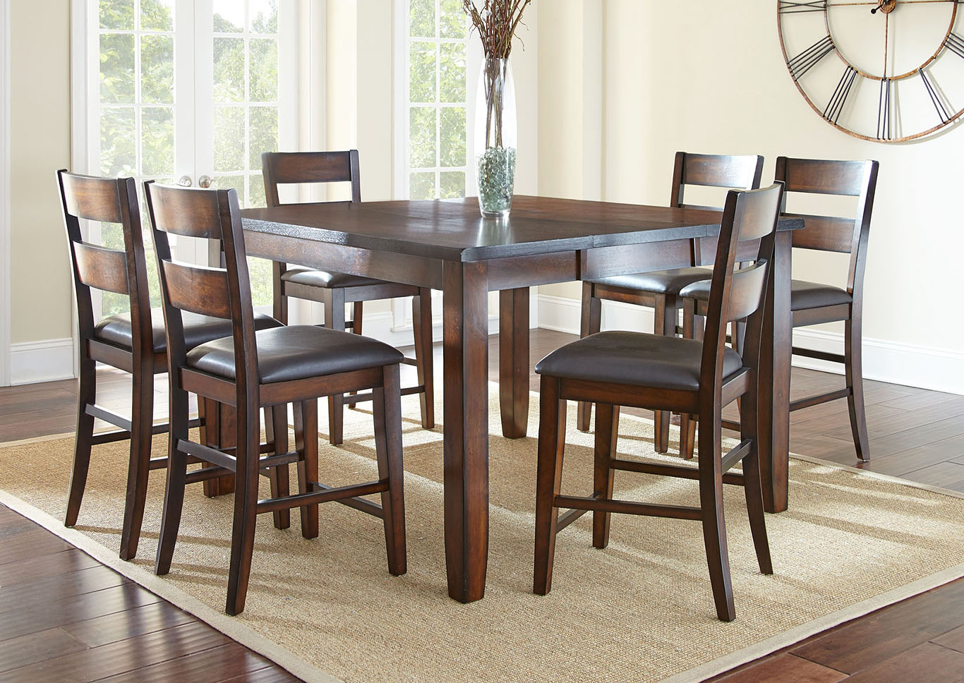 Victoria Brown Rectangular Counter Dining Set W/ 6 Chairs,Steve Silver