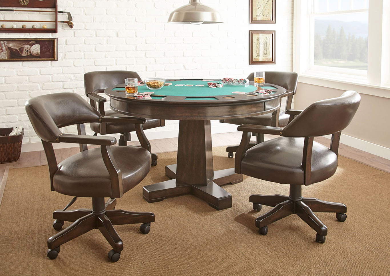 Ruby Brown Round Game Table W/ 4 Chairs,Steve Silver