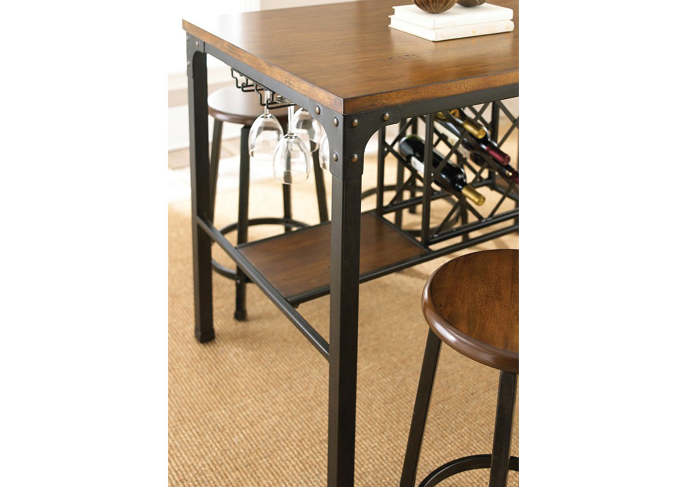 Rebecca Weathered Oak Wine Storage Counter Dining Table,Steve Silver