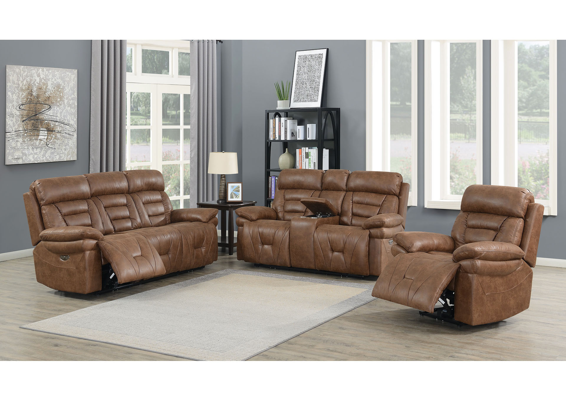 Brock Cinnamon Power-2 Recliner Armchair & Loveseat,Steve Silver