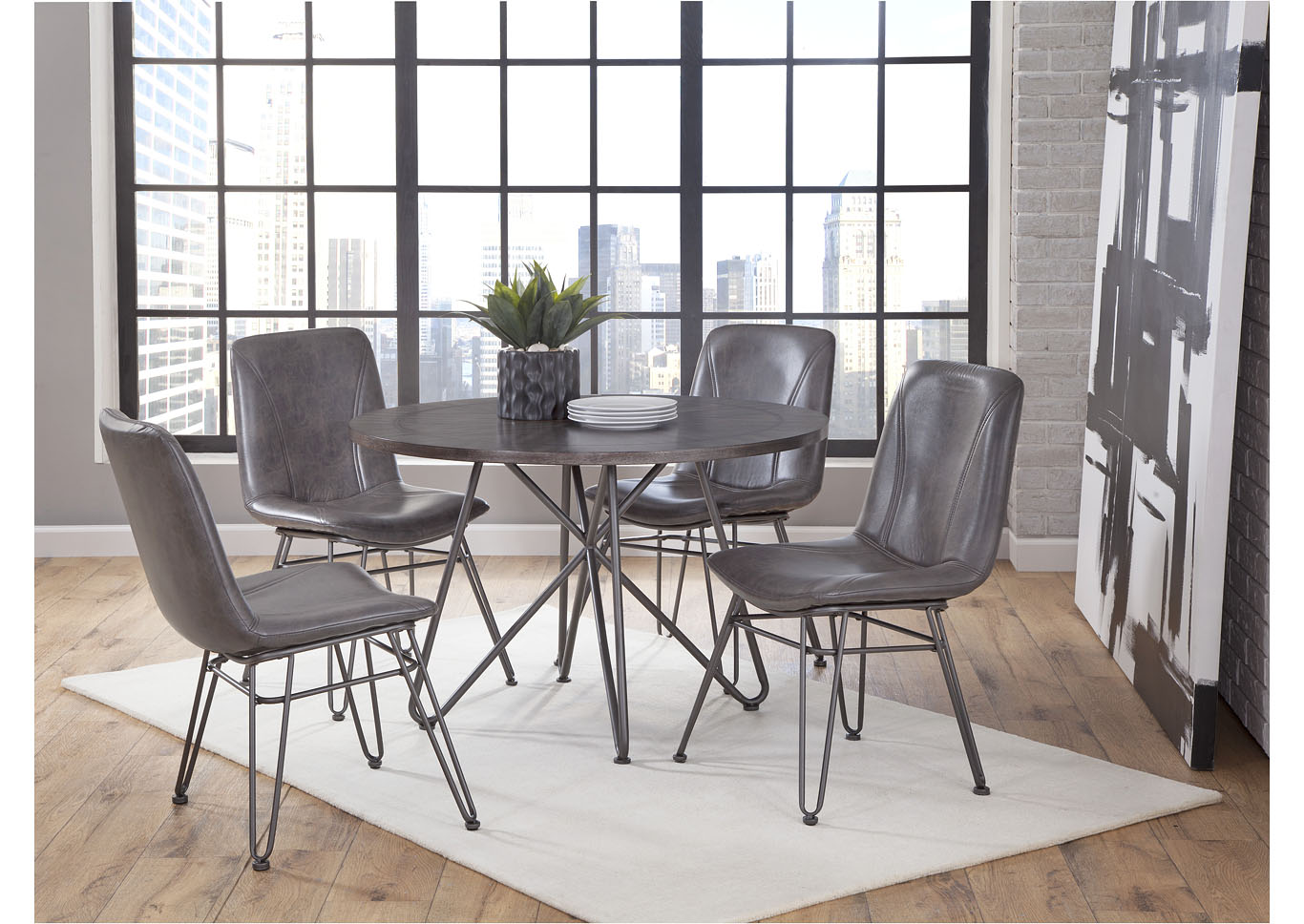 Derek Grey Round Dining Set W/ 4 Chairs,Steve Silver