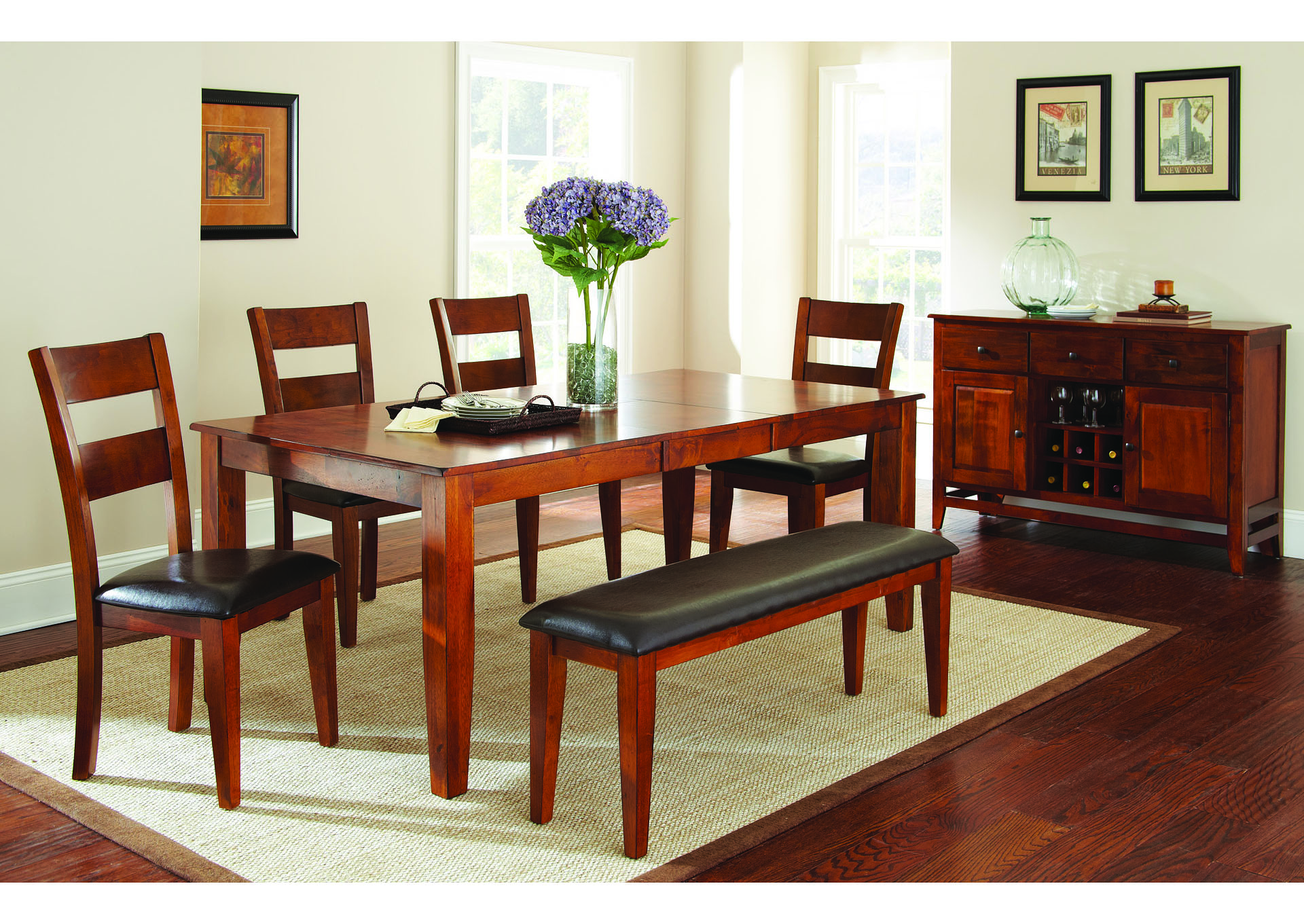 Mango Brown Rectangular Dining Set W/ 4 Chairs & Bench,Steve Silver