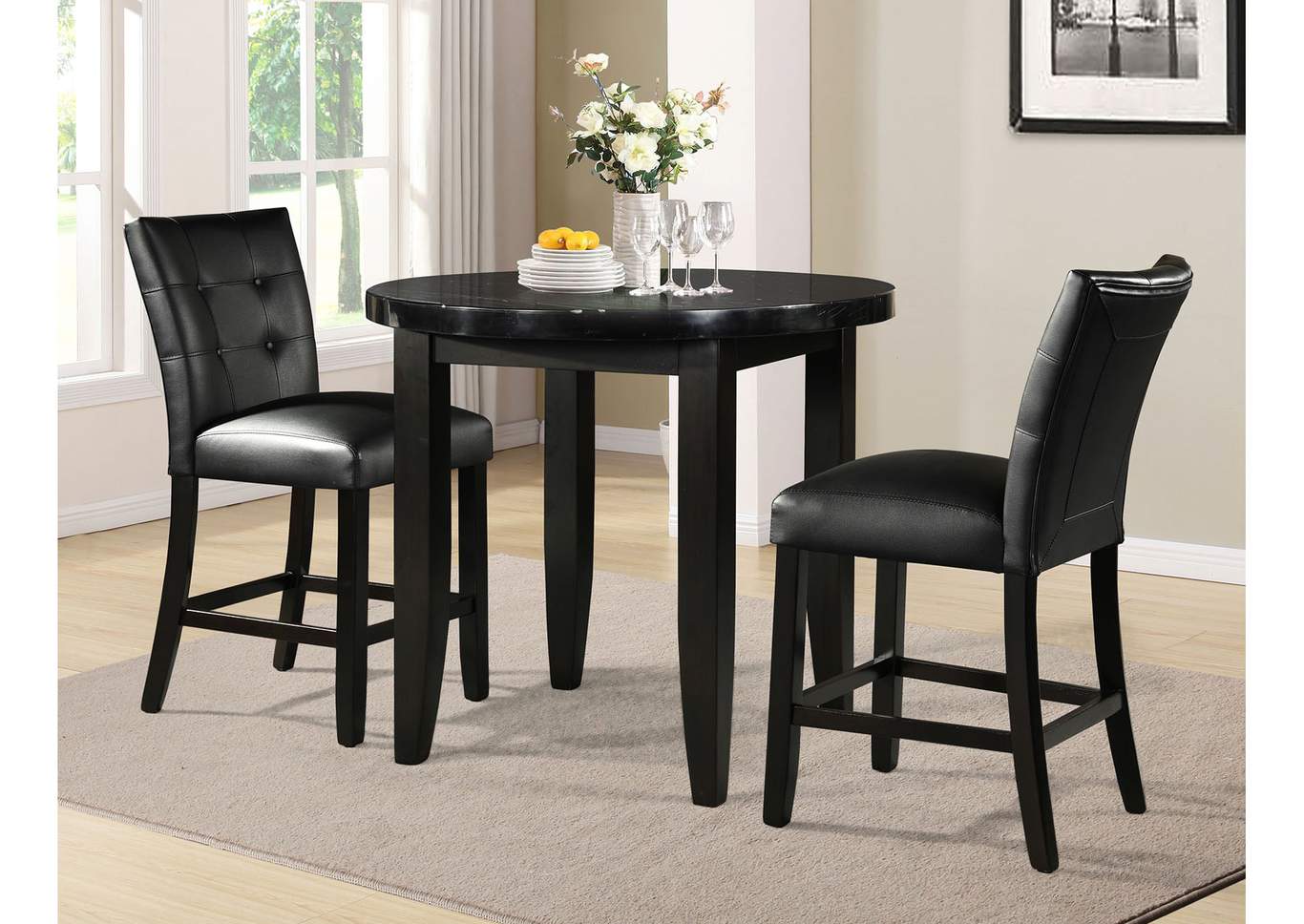 Markina Black Round Marble Top Dining Table,Steve Silver