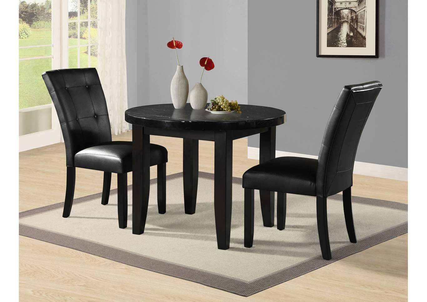 Markina Black Round Marble Top Dining Table,Steve Silver