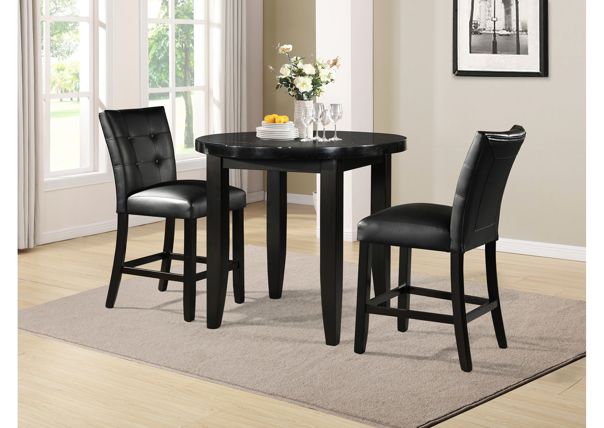 Markina Black Round Marble Top Dining Table,Steve Silver