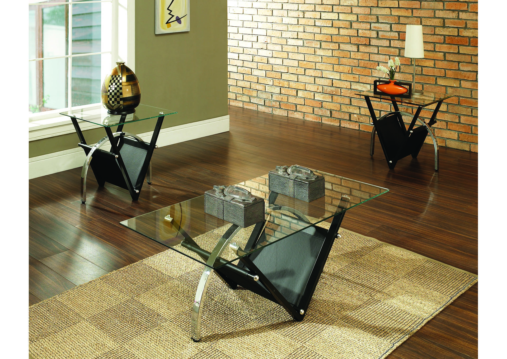 Tribecca Metallic Glass Top Occasional Table Set,Steve Silver