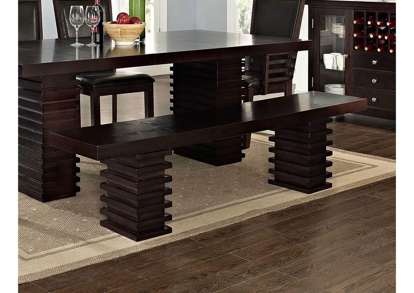 Briana Dark Brown Dining Bench,Steve Silver