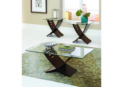 Image for Cafe Dark Oak Glass Top Cocktail Table W/ 2 End Tables