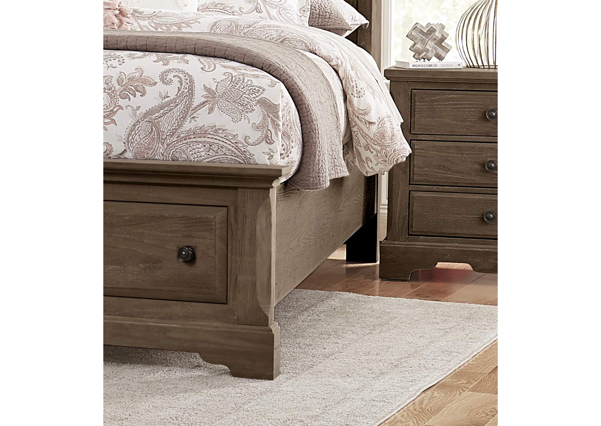 112 - Heritage-Cobblestone Oak King Sleigh Bed With Storage Footboard,Vaughan-Bassett