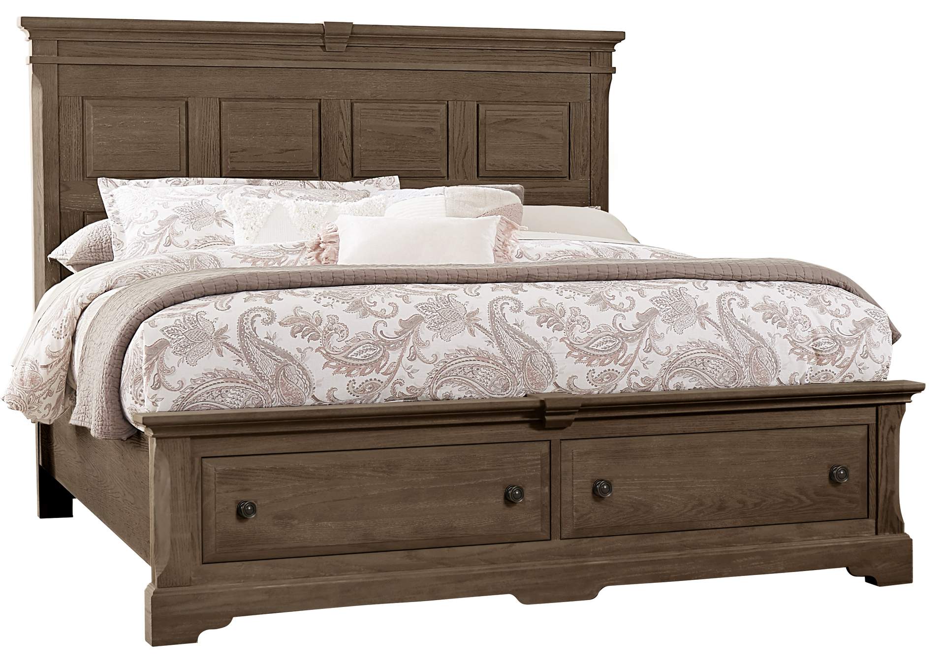 Heritage Cobblestone Oak King Mansion Bed w/ Storage Footboard,Vaughan-Bassett