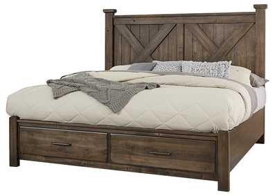 Cool Rustic Judge Gray X Queen Bed w/2 Drawer Storage