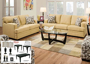 Image for Caprice Cornsilk Sofa and Love PLUS Owen 8pc Accessory Set