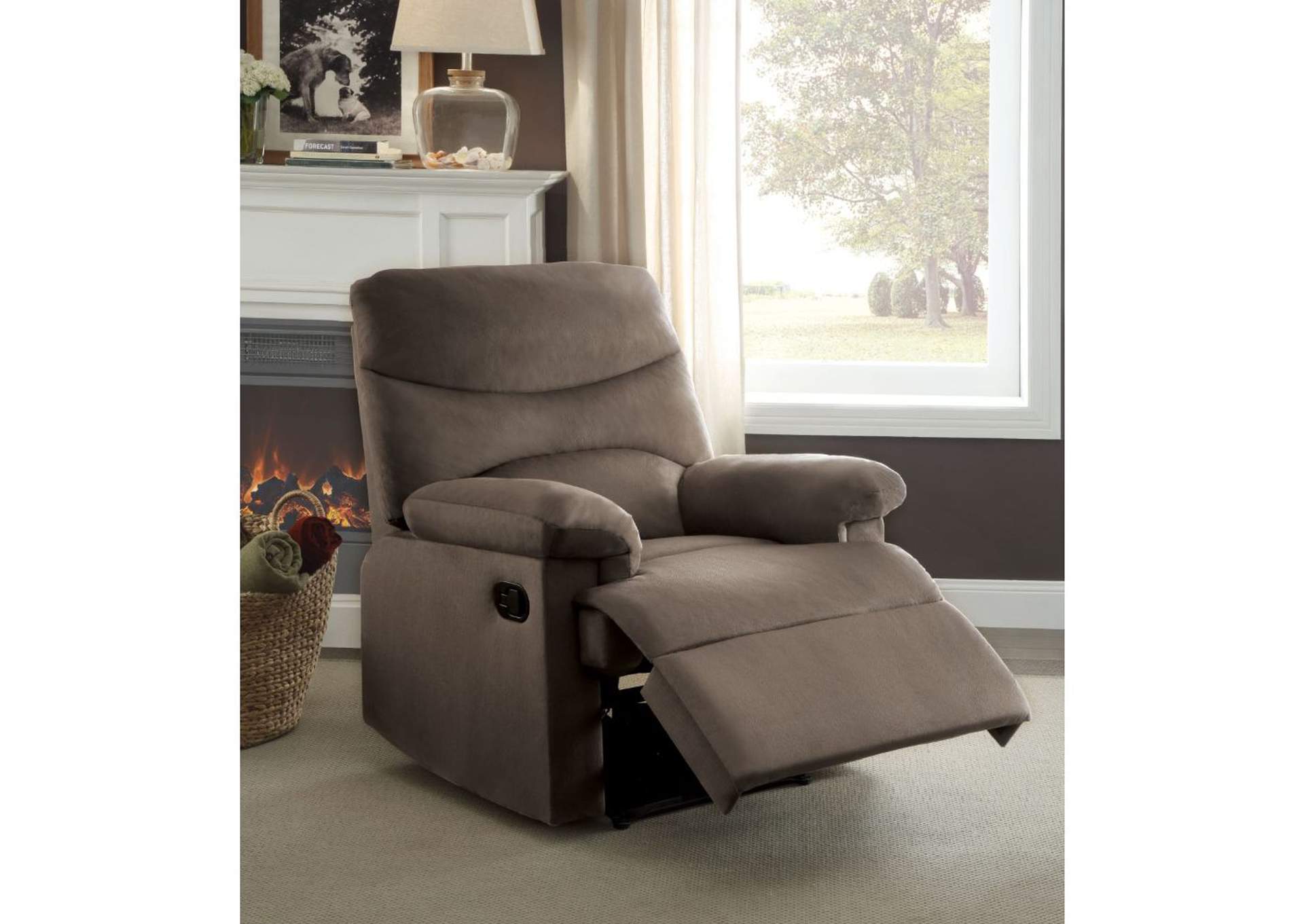 ACME Arcadia Smooth Microfiber Recliner Chair with External Handle