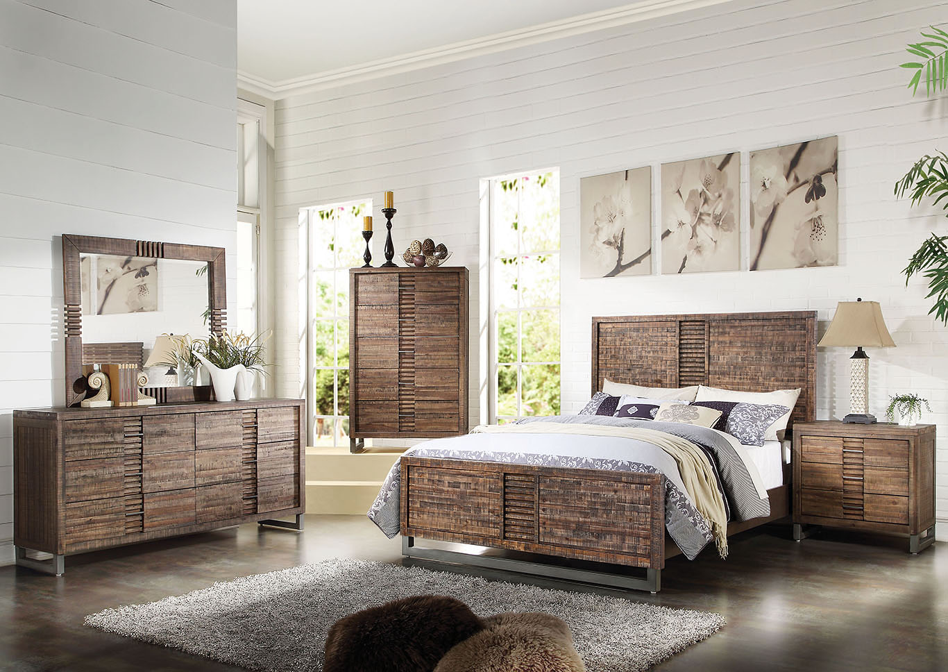 Andria Reclaimed Oak Queen Panel Bed w/Dresser and Mirror,Acme