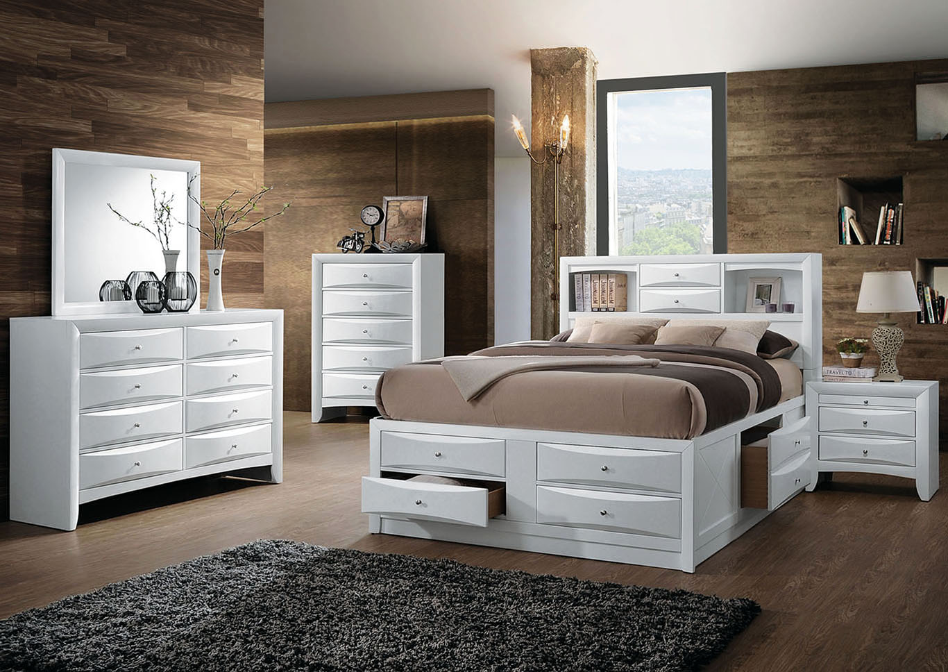 Ireland White Queen Storage Bed w/Dresser and Mirror,Acme