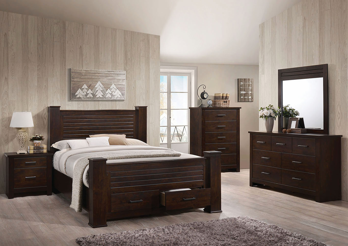Panang Brown Queen Storage Bed w/Dresser and Mirror,Acme
