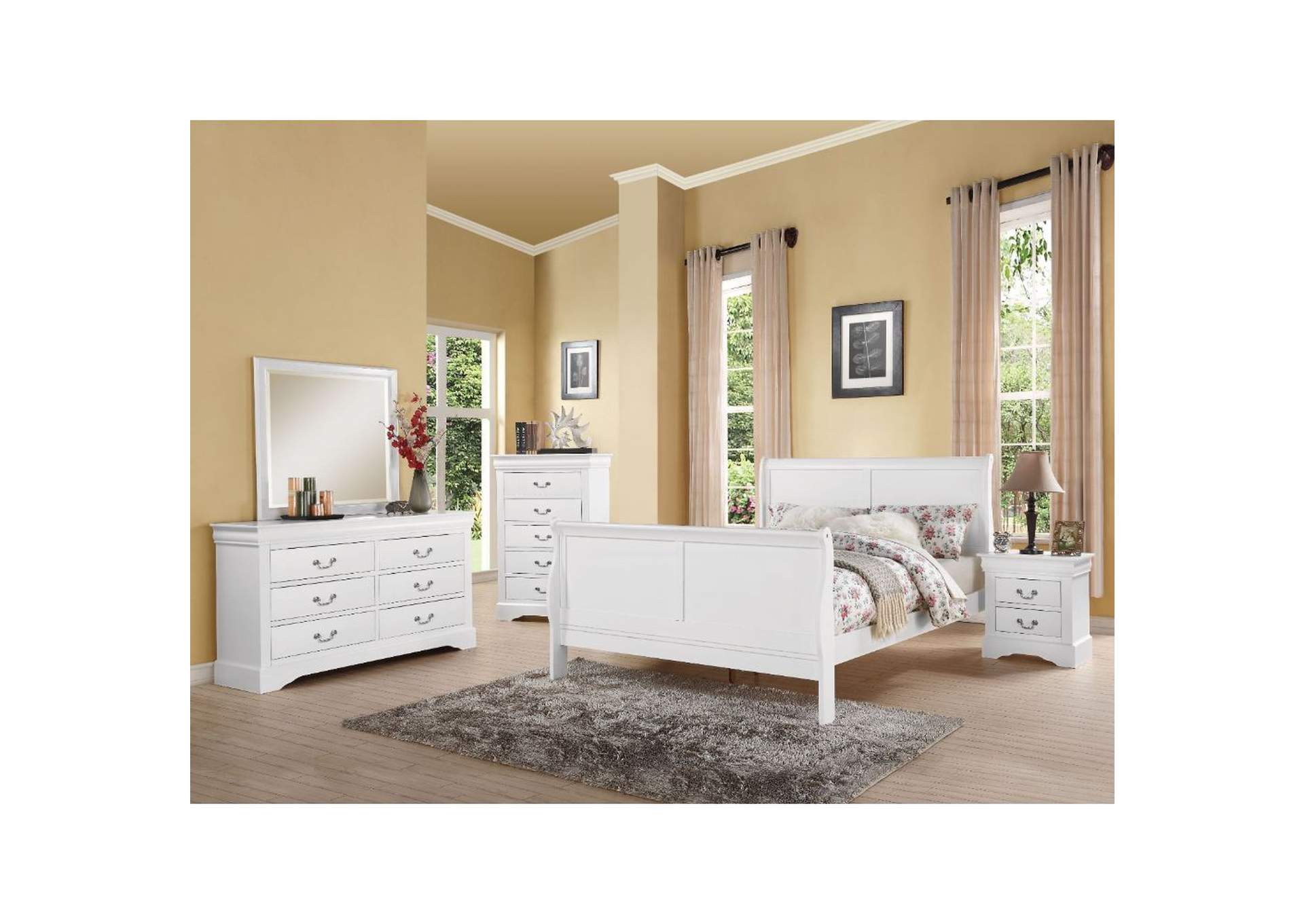 Louis Philippe III Gray Queen Sleigh Bed w/Dresser and Mirror