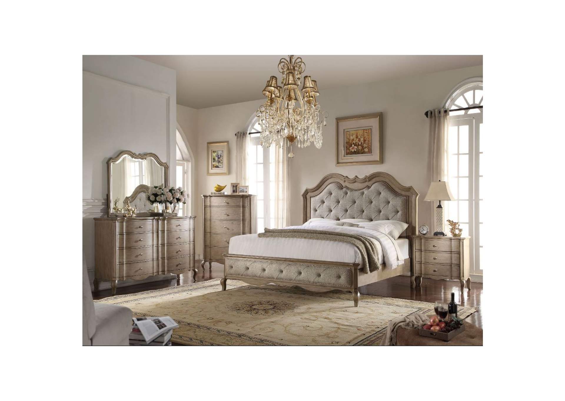 Beige Fabric & Antique Taupe Chelmsford Eastern King Bed,Acme