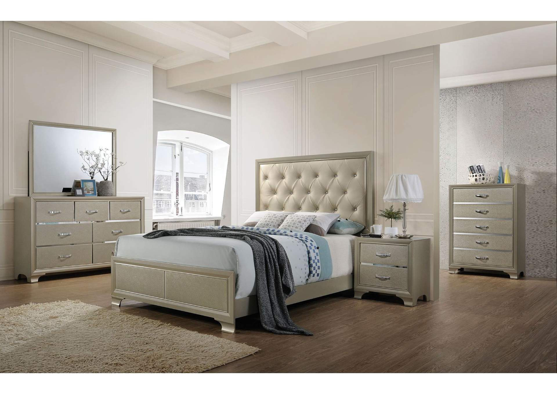 Carine PU & Champagne Queen Bed,Acme