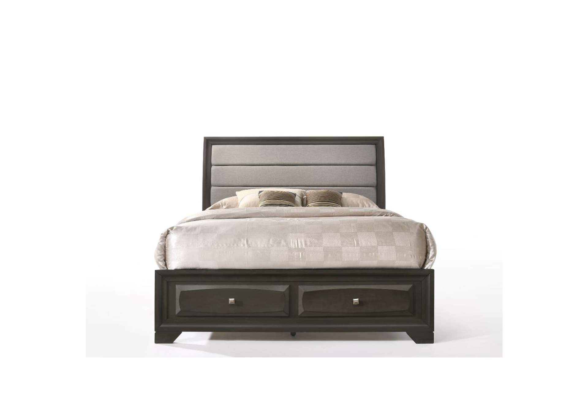 Soteris Gray Fabric & Antique Gray Eastern King Bed,Acme
