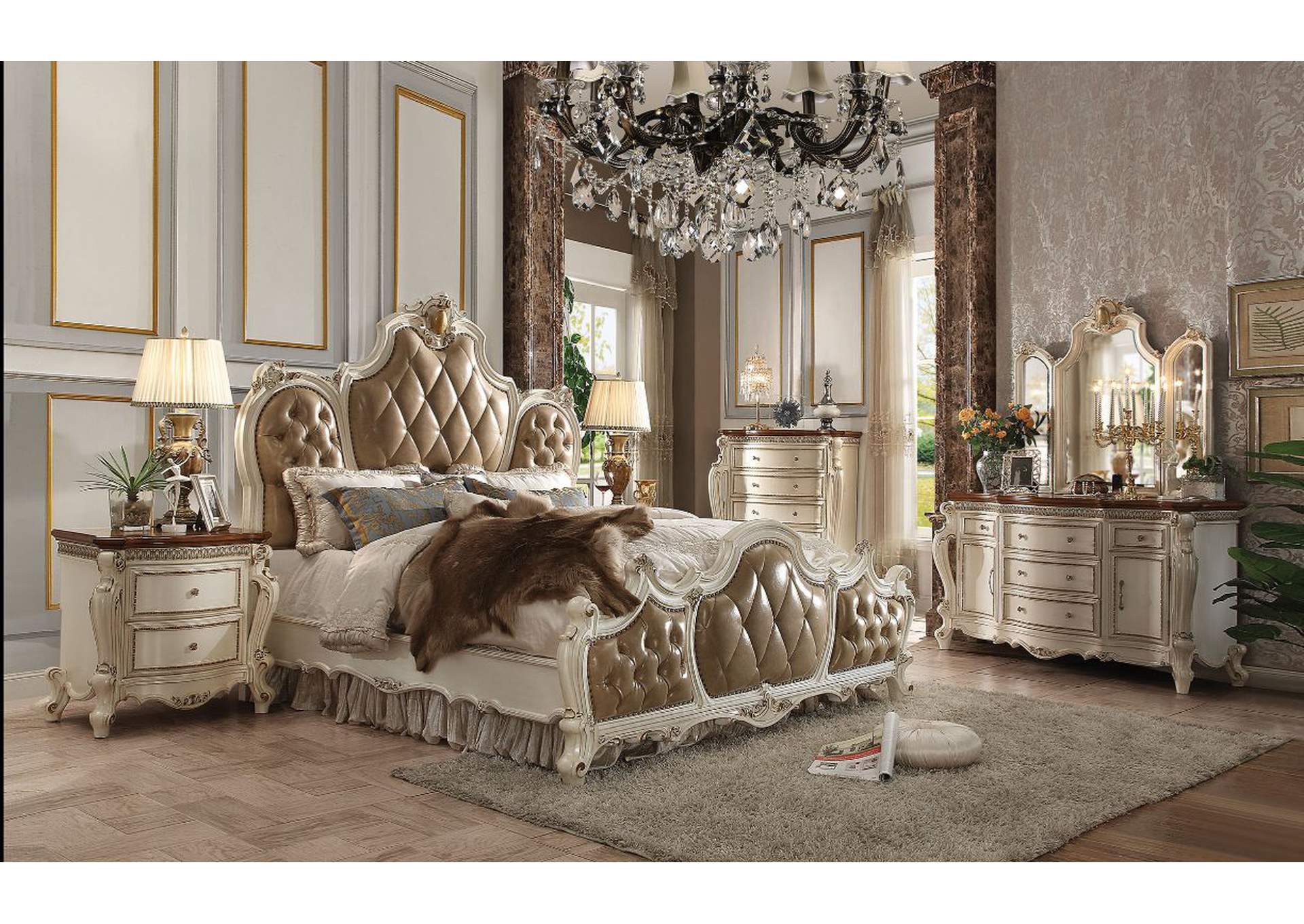 Picardy Butterscotch PU & Antique Pearl Queen Bed,Acme